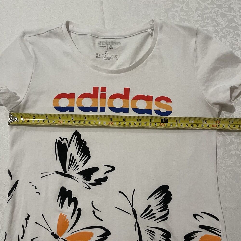 Women’s Adidas X Farm Rio Butterfly Rainbow Graphic T-Shirt Small - Picture 9 of 9